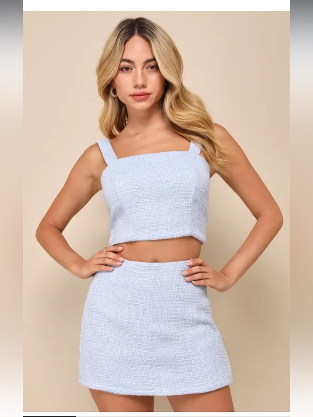 NWT lulus Elevated Attitude Blue Tweed Sleeveless Two-Piece Skort Romper small